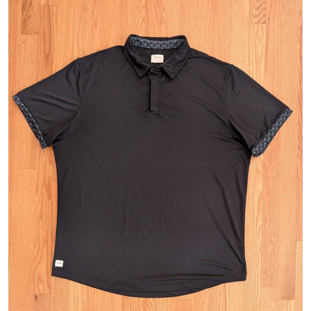 Mantra Performance Polo Mens 2XL XXL Black Stretch Golf Print Sleeve Cuffs